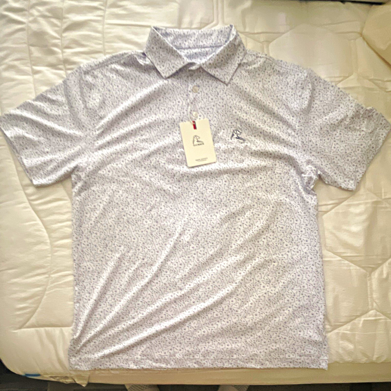 Rhoback The Mulligan Performance Polo Mens Medium NWT Golf White Coastal Blue