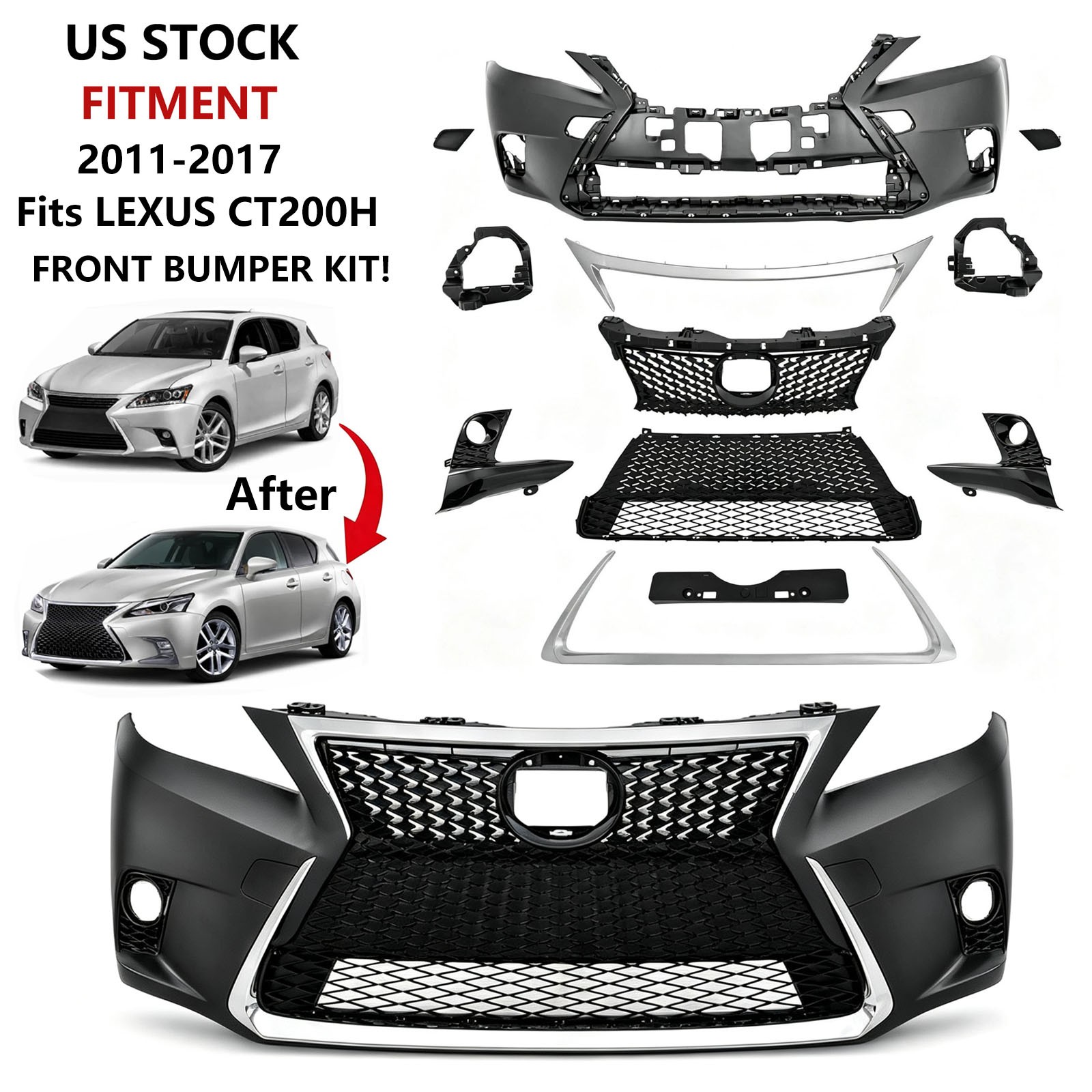 Front Complete Bumper For LEXUS CT200H（2011-2017）To 2016+ F-Sport Style
