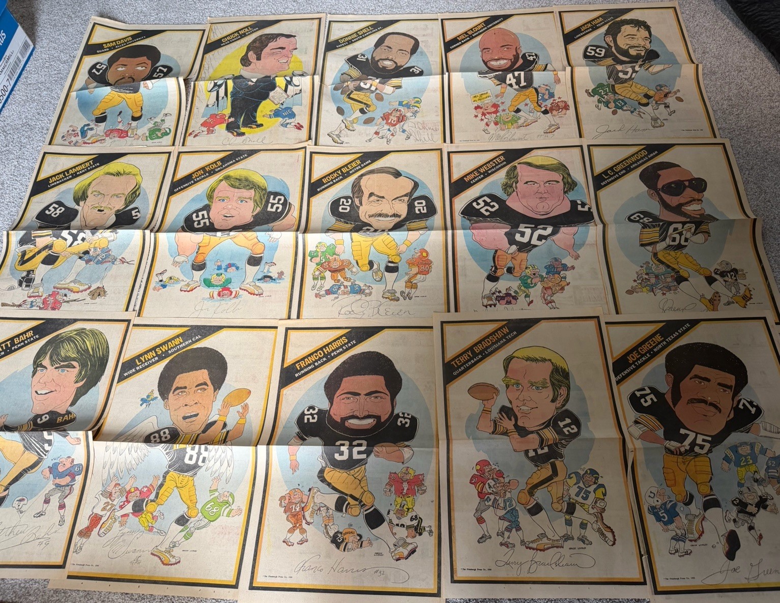 15pcs Vintage Pittsburgh Press  Newspaper Steelers Caricature Posters Livolsi