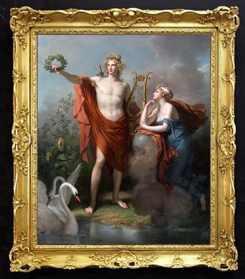 Apollo God of Sun with Muse Goddess Swans Oil Painting Greek Mythology Vintage Apollo God of Sun with Muse Goddess Swans Oil Painting Greek Mythology Vintage