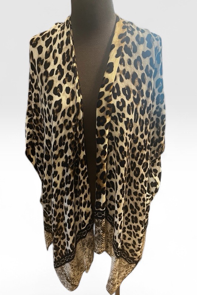 Chico\'s Women\'s One Size Kimono Animal Print Lightweight Multi-Colored Classic