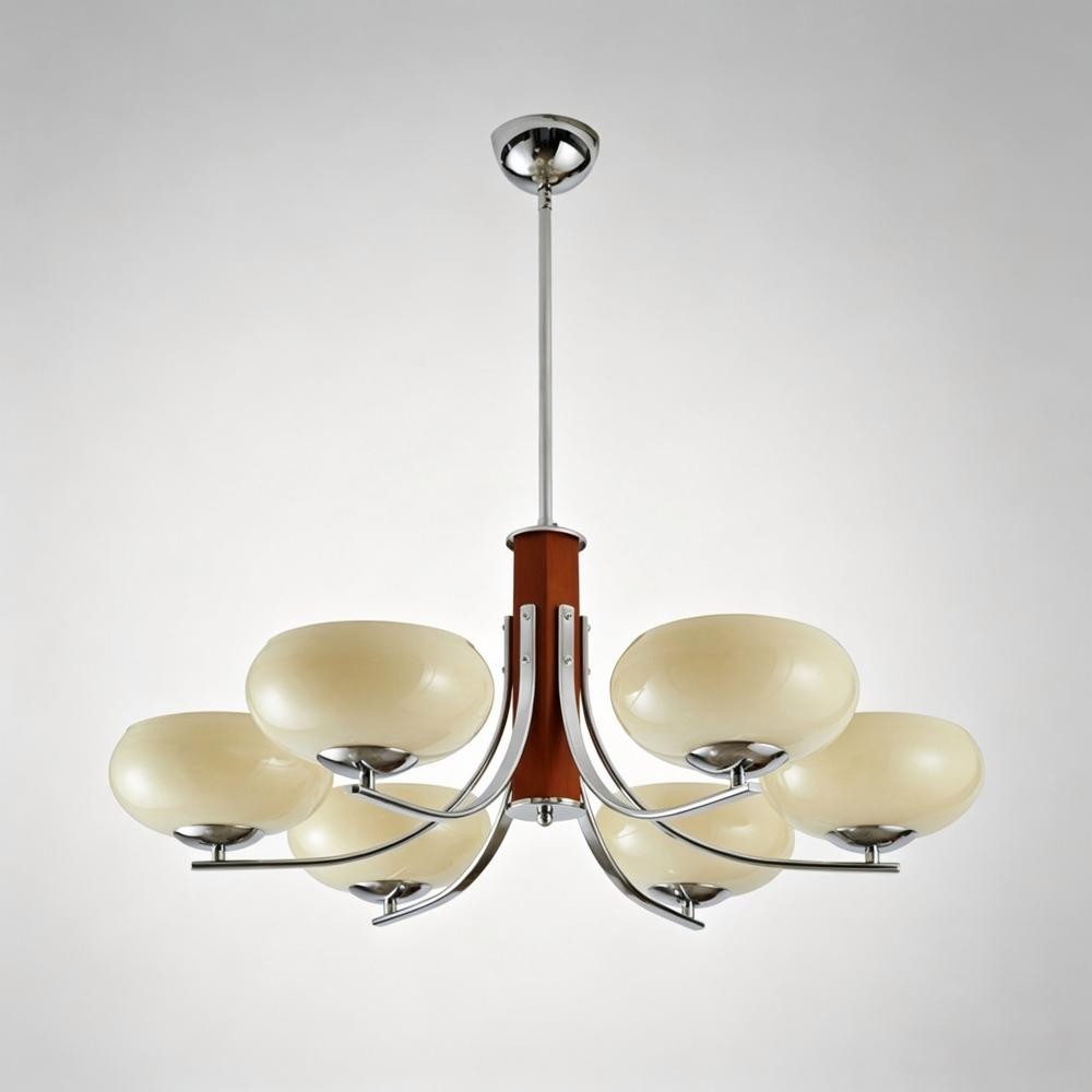 Mid‑Century Modern Chandelier Vintage Cream Glass Ceiling Light Living Room Deco