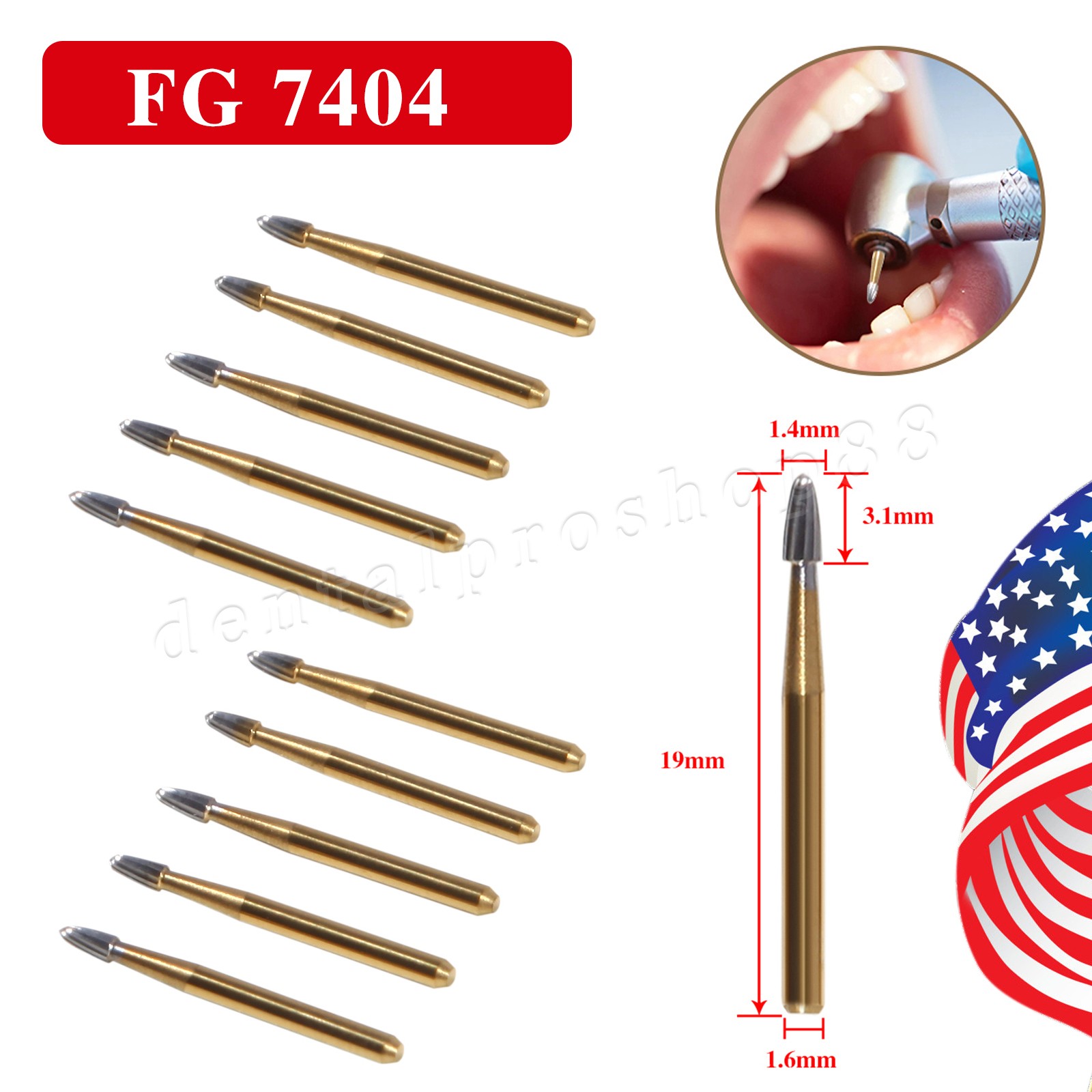 1-100X Dental Trimming/Finishing Gold FG Burs Carbide for High Speed Handpiece