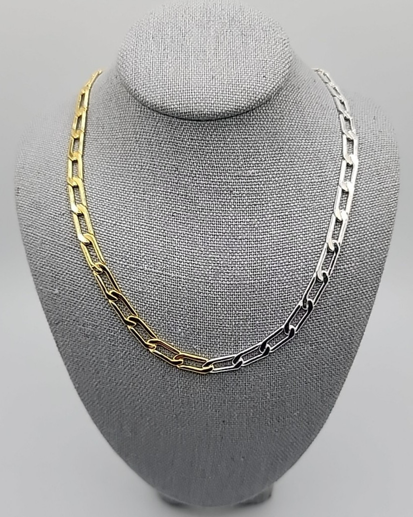 MAYAMAR Two-Tone Paperclip Necklace 24K Gold Plated NWT Box 14\