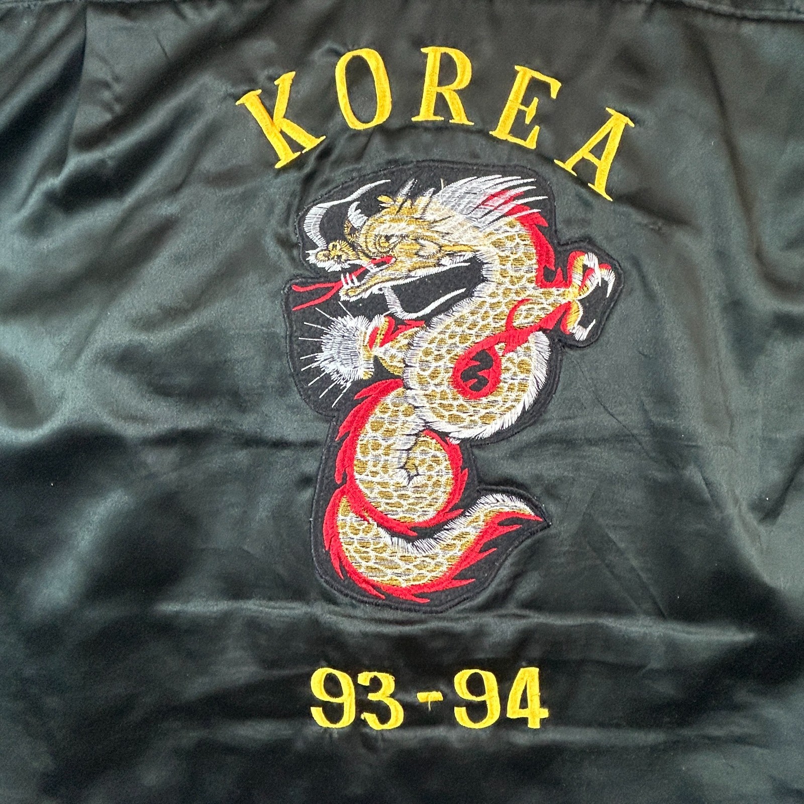 Vintage 1993-94 Korea Dragon Embroidered Satin Camp Shirt Black XL Souvenir Vintage 1993-94 Korea Dragon Embroidered Satin Camp Shirt Black XL Souvenir