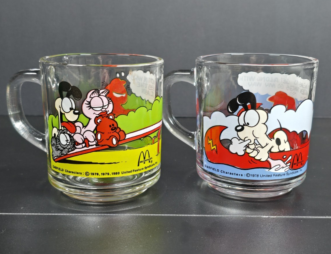 Vintage 1978 McDonald\'s Garfield Odie Glass Coffee Mug Set Of 2 Jim Davis Cups Vintage 1978 McDonald\'s Garfield Odie Glass Coffee Mug Set Of 2 Jim Davis Cups