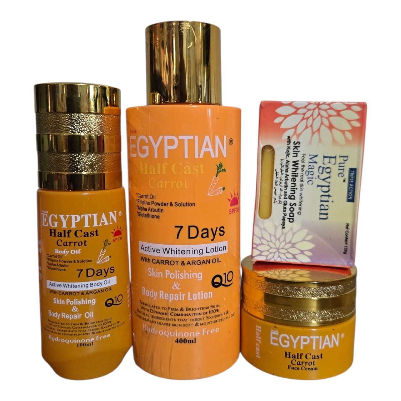 4 In 1 Pure egyptian whitening carrot Lotion, Serum, Face Cream, Soap 4 In 1 Pure egyptian whitening carrot Lotion, Serum, Face Cream, Soap