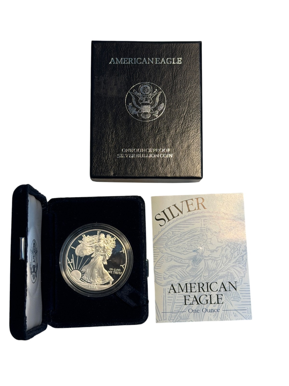 1996 P American Proof Silver Eagle $1 one Dollar coin With BOX and COA