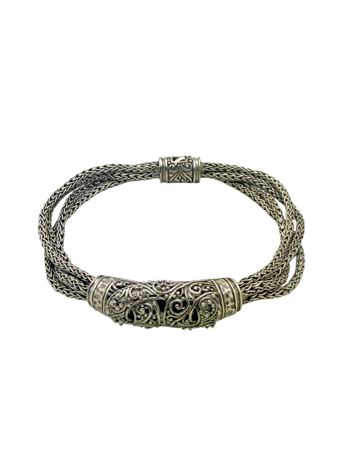 Sarda Bali Sterling Silver Weave Scroll Design Multi Strand Chain Bracelet 7\ Sarda Bali Sterling Silver Weave Scroll Design Multi Strand Chain Bracelet 7\
