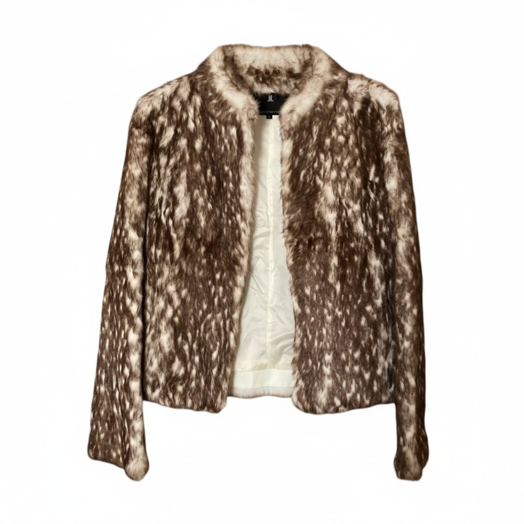 LANVIN COLLECTION RABBIT FUR SHORT JACKET COAT SPAIN ORIGIN LEOPARD SIZE FR36 S