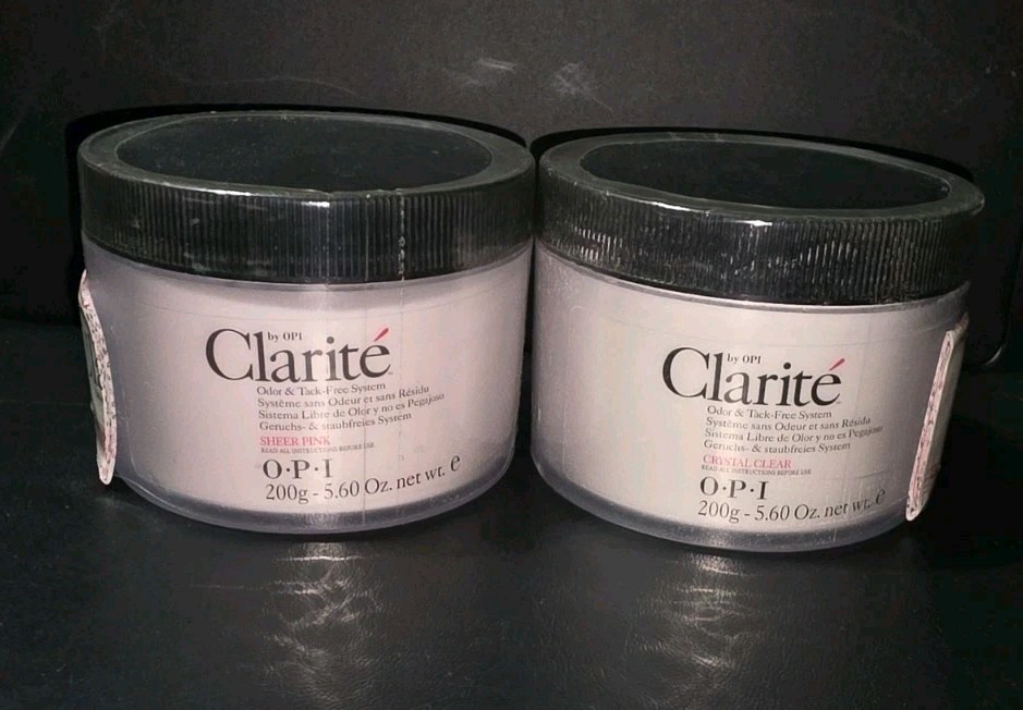 OPI CLARITE Acrylic Powder - Lot of 2 - SHEER PINK & CRYSTAL CLEAR 5.60 oz. EACH