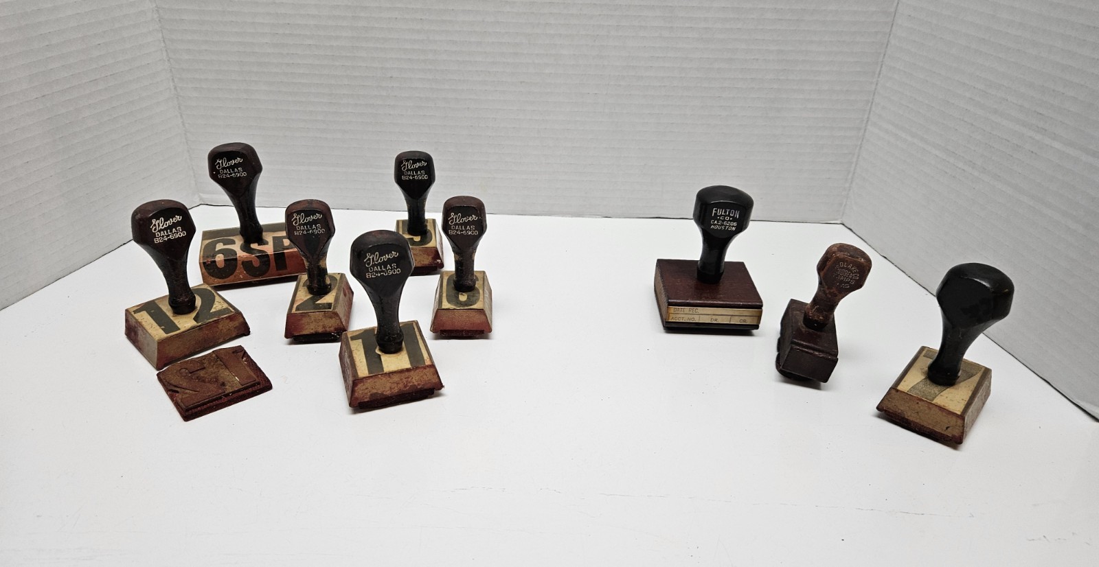 9 Rubber Stamps Wood Handle Numbers Glover Fulton Edlake Numbers Vintage