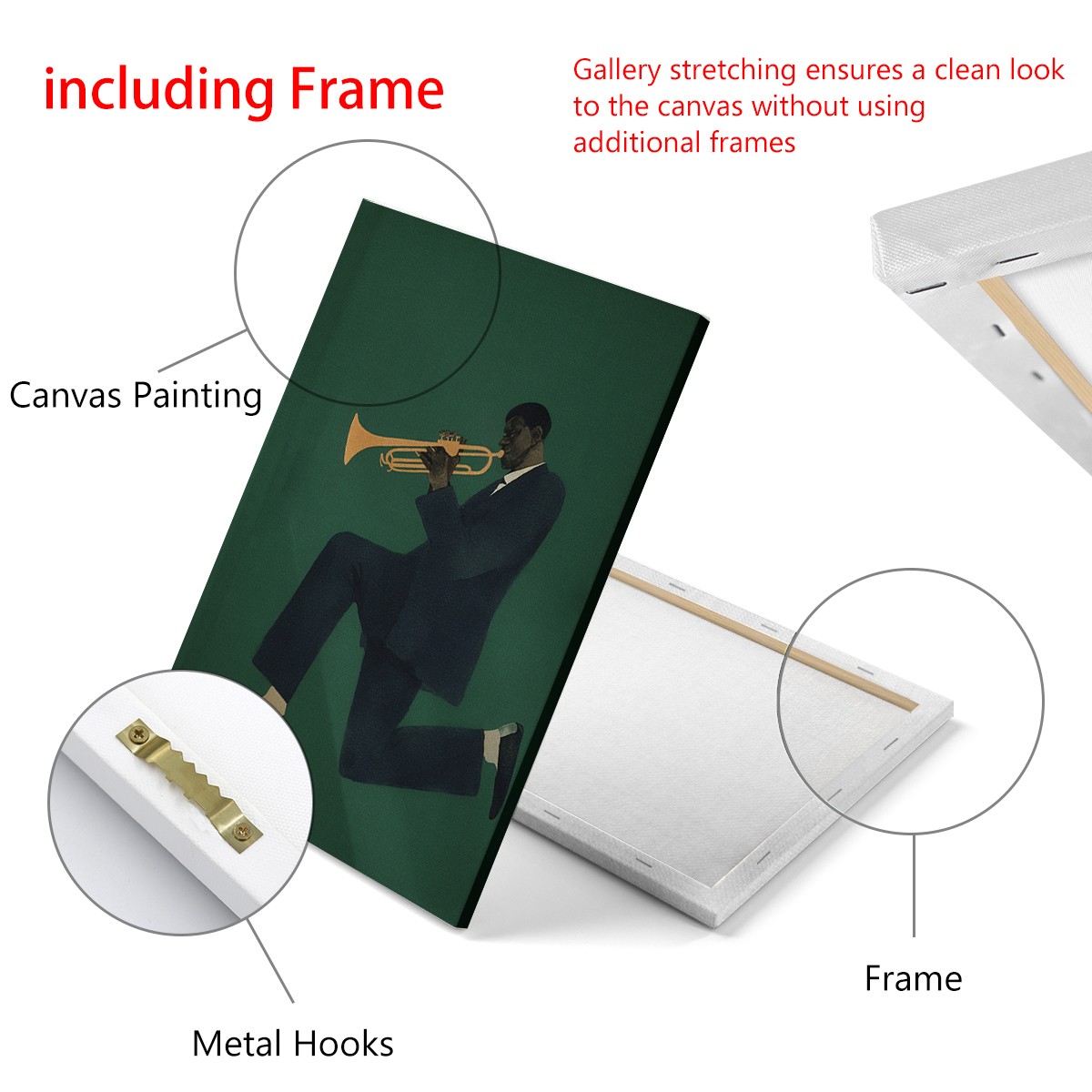 Vintage Jazz Trumpet Musician Framed Canvas Art Retro Green Bedroom Wall Decor