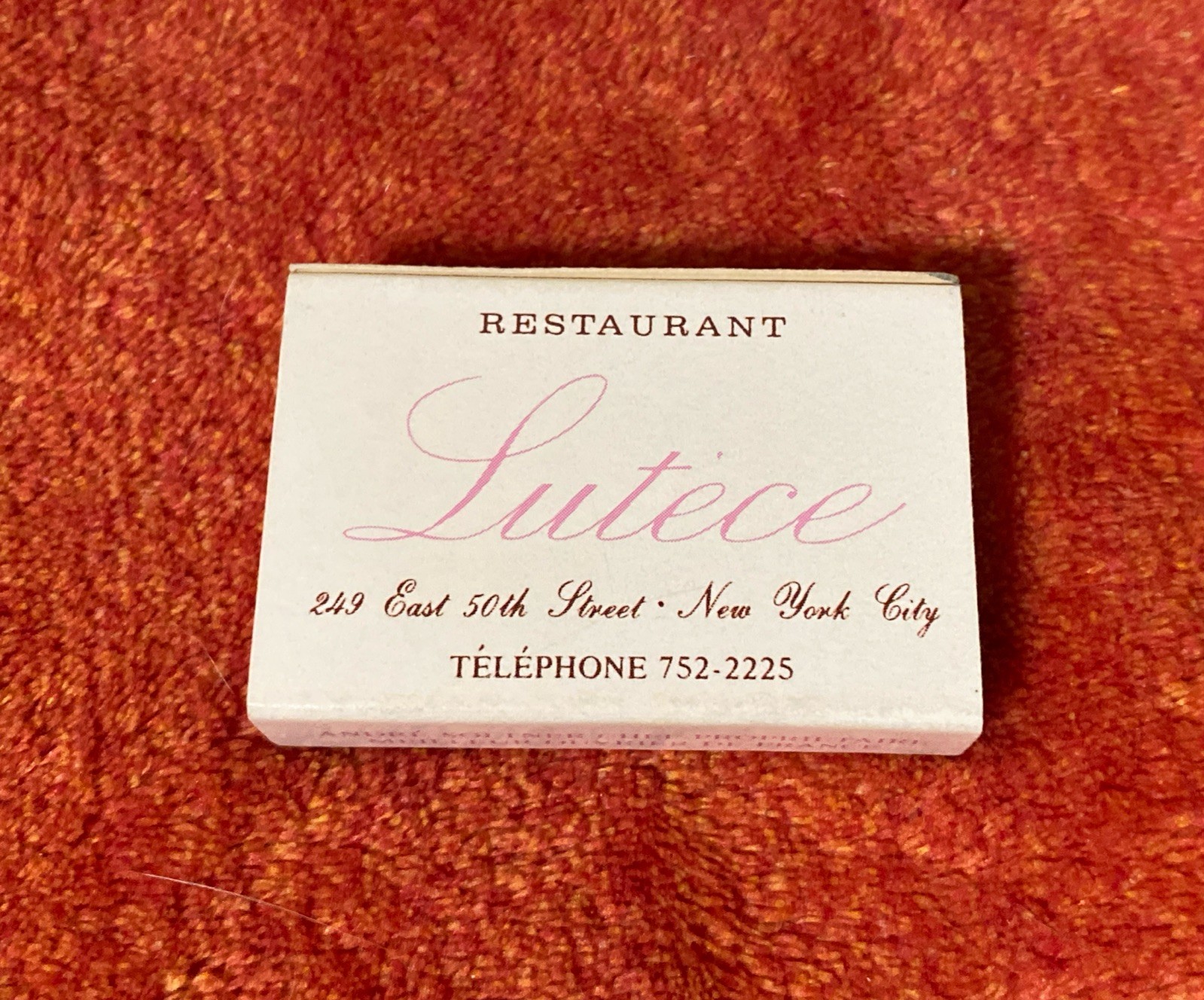 Vintage 1960s Lutece NYC Matchbox with Rose Andre Soltner Chef 249 East 50th St