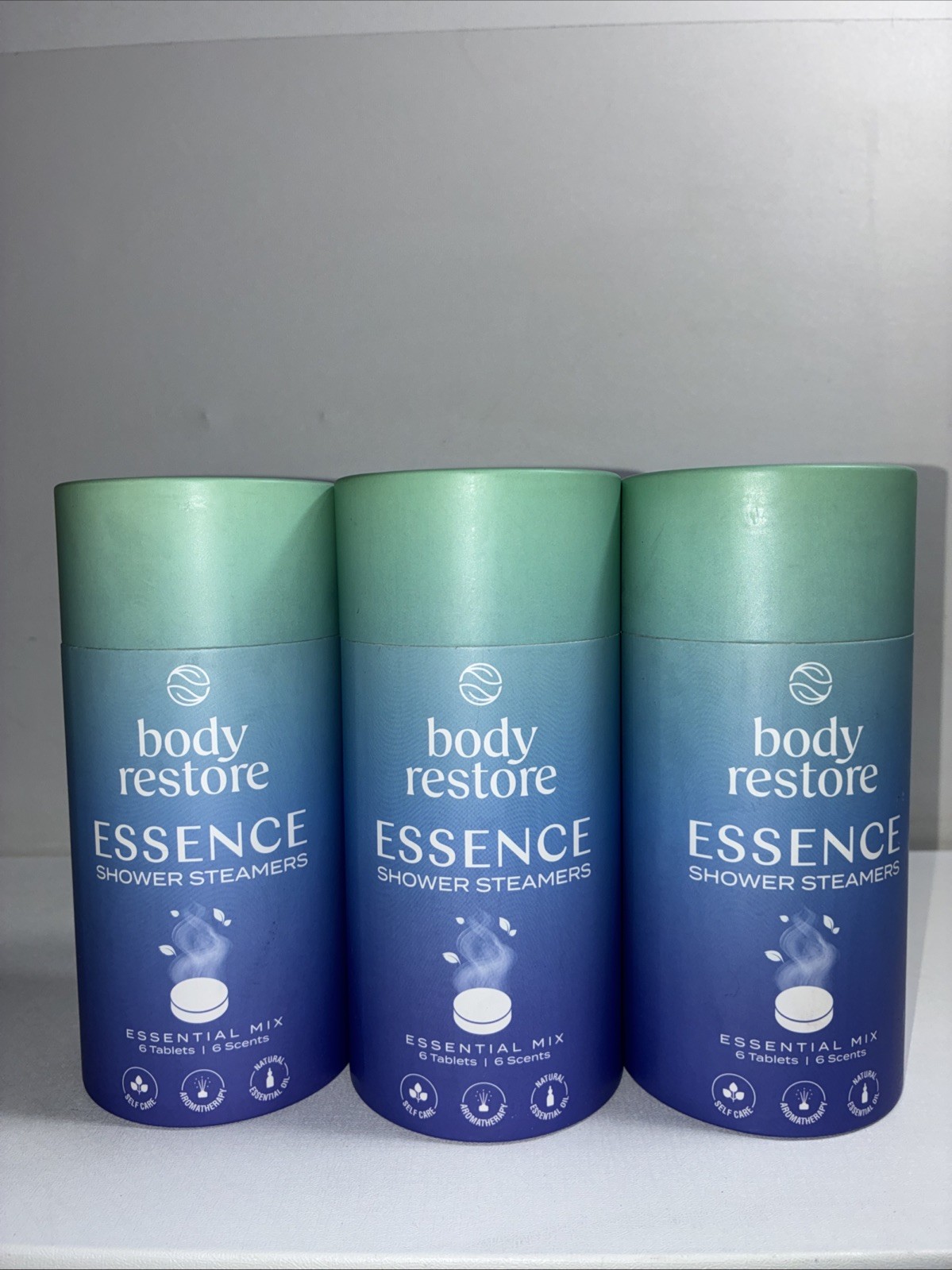 Lot Of 3 Sealed Body Restore Essence Shower Steamers, 6 Scents, 6 Tablets Each 