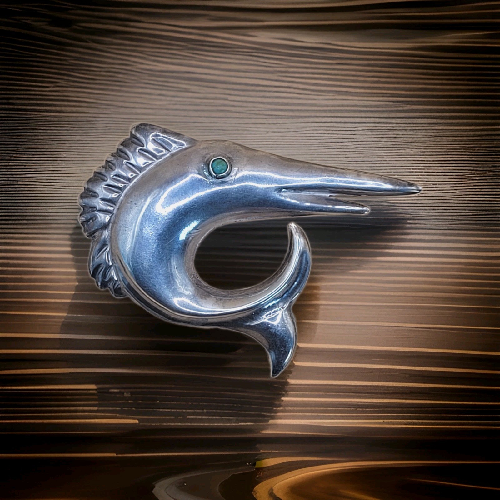 Vintage 1930s Pre-Eagle Mexican Sterling Silver 925 & Turquoise Sailfish Brooch Vintage 1930s Pre-Eagle Mexican Sterling Silver 925 & Turquoise Sailfish Brooch