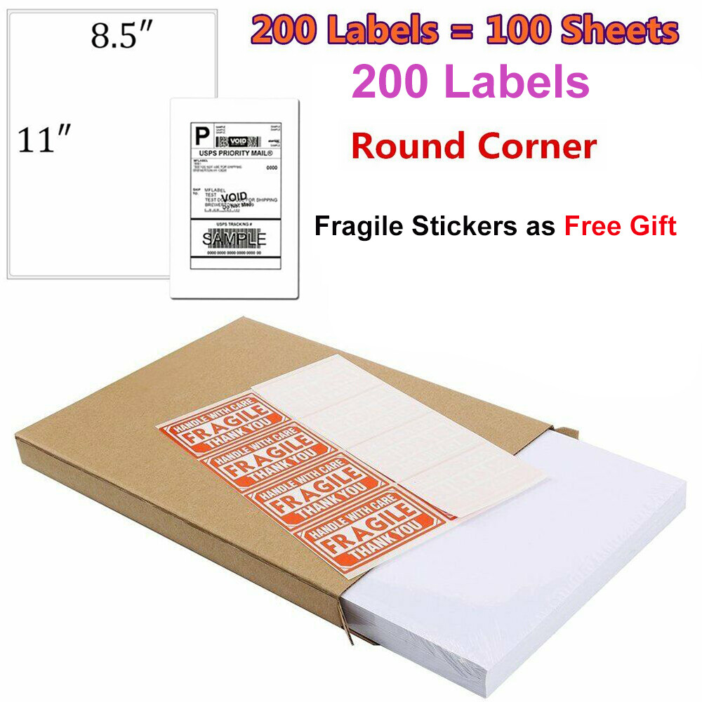 200-4000 Premium 8.5x5.5 Round Corner Shipping Labels Half Sheet Self Adhesive