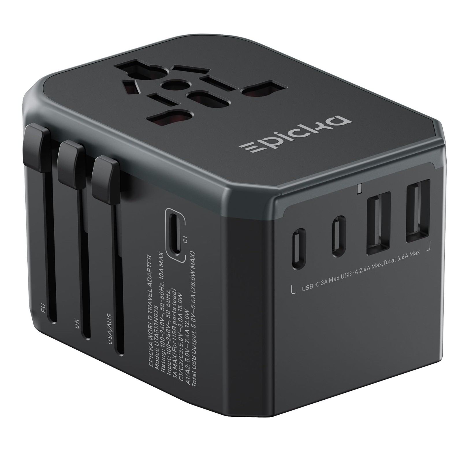 EPICKA Universal Travel Adapter with 1AC/3 USBC/2 USBA Ports
