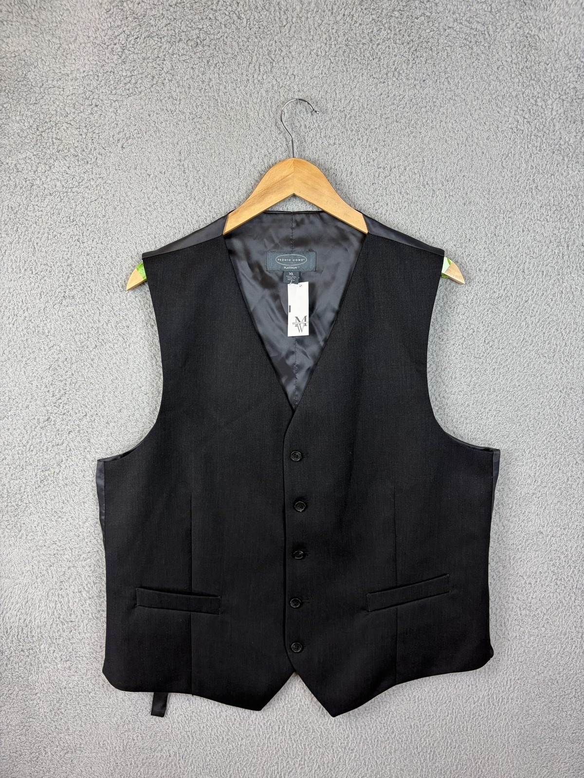 Pronto Uomo Platinum Vest Mens XL Black 100% Wool Suit Waistcoat Belted Back New