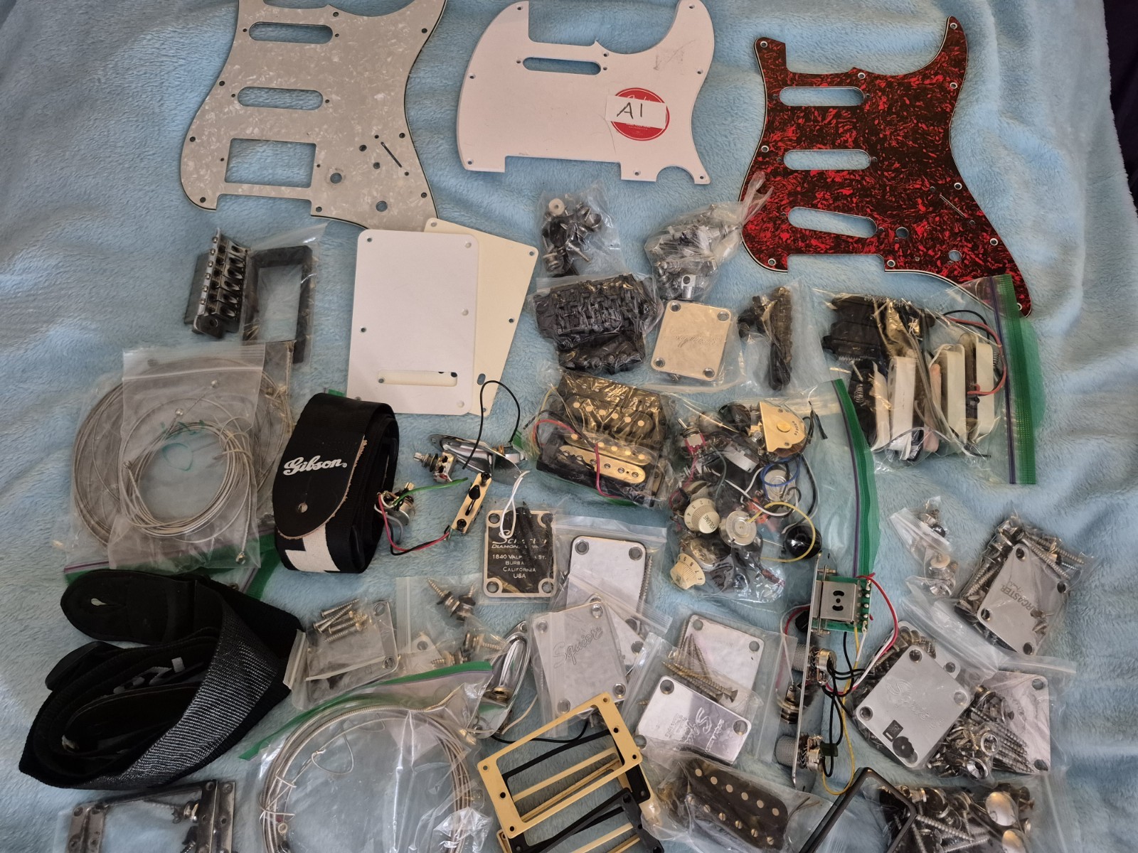 Luthier Box Guitar Project Parts Bridges Knobs Pots Pickups Straps Pickguard Lot