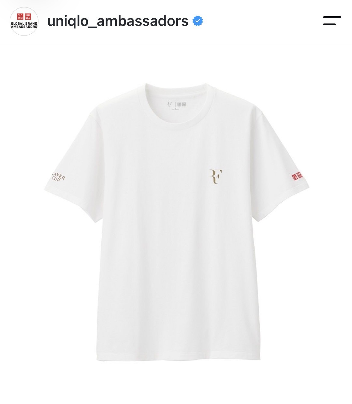 Uniqlo x Laver Cup Limited Edition Roger Federer RF White T-Shirt Men’s Large