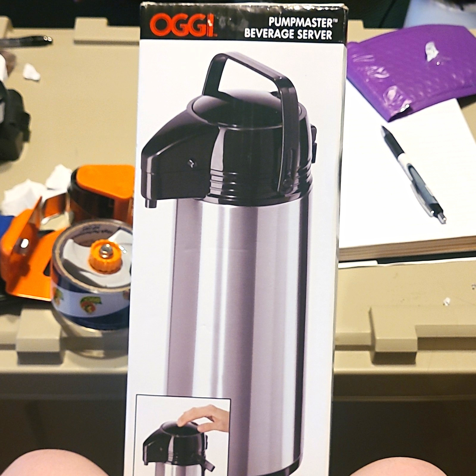 OGGI Pumpmaster 1.9L Airpot Beverage Server, Glass Liner, Push Button