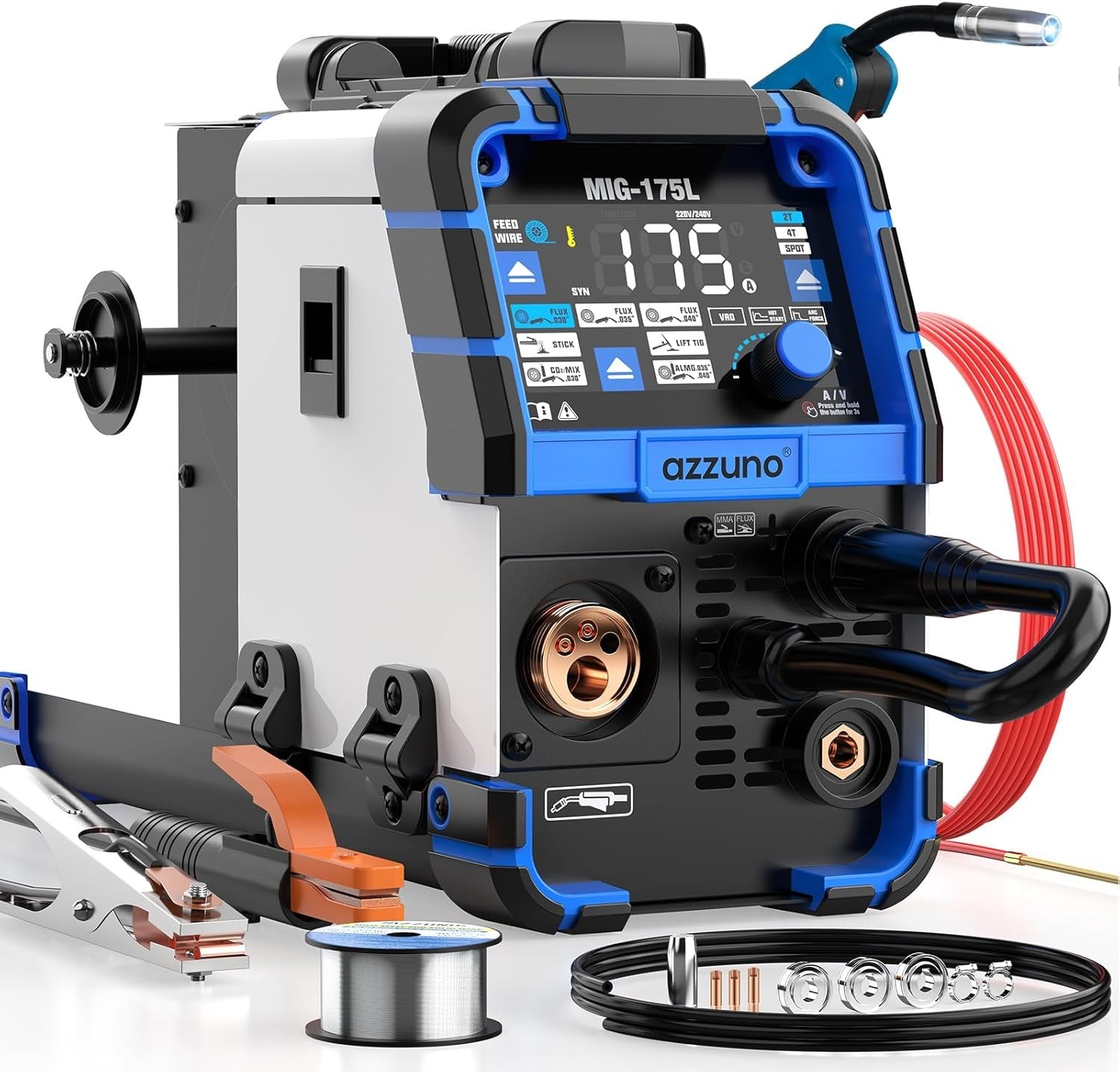 5 in 1 AZZUNO Aluminum MIG Welder 175Amp, 110V/220V Dual Vlotage