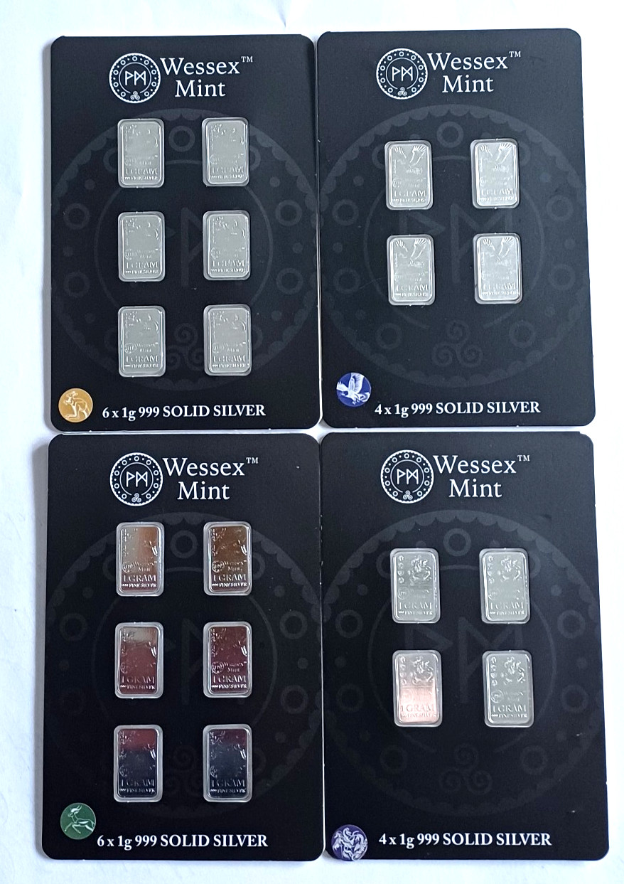 Wessex Mint Kangaroo 6x1g, Springbok 6x1g, G&D 4x1g & Eagle 4x1g  Silver Bars