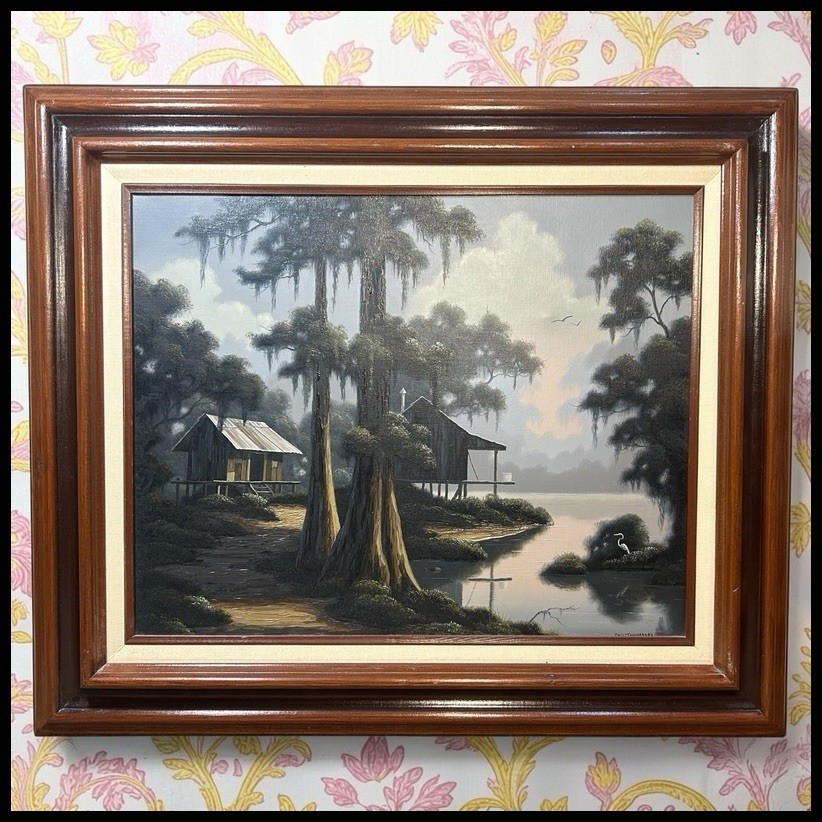 Vintage Phil Thomasson Oil Painting Cajun Country Framed Signed Louisiana Art
