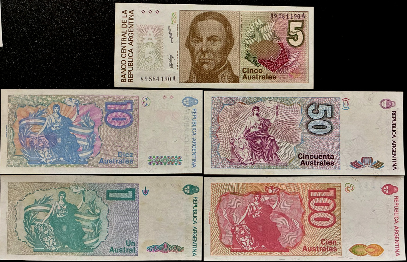 SET Argentina 1 5 10 50 100 1986 x 5 pcs UNC Argentinian World Currency BANKNOTE SET Argentina 1 5 10 50 100 1986 x 5 pcs UNC Argentinian World Currency BANKNOTE