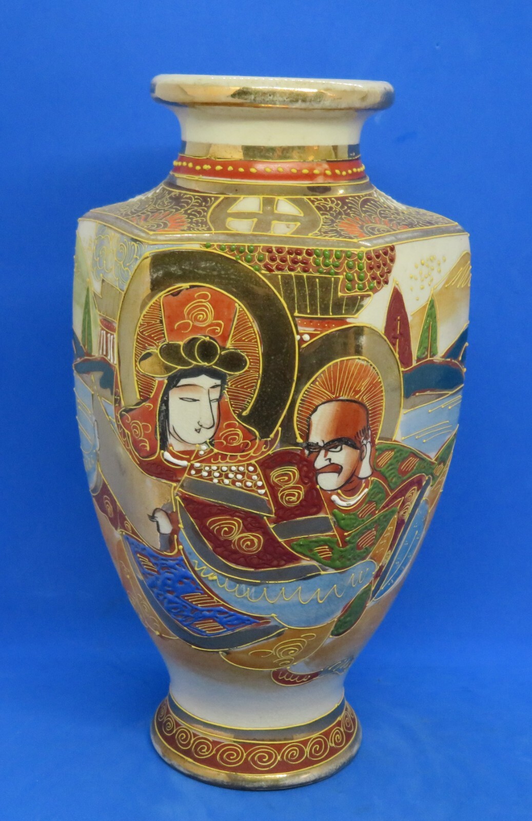 Japanese Satsuma vintage Victorian Meiji Period oriental antique hexagonal vase