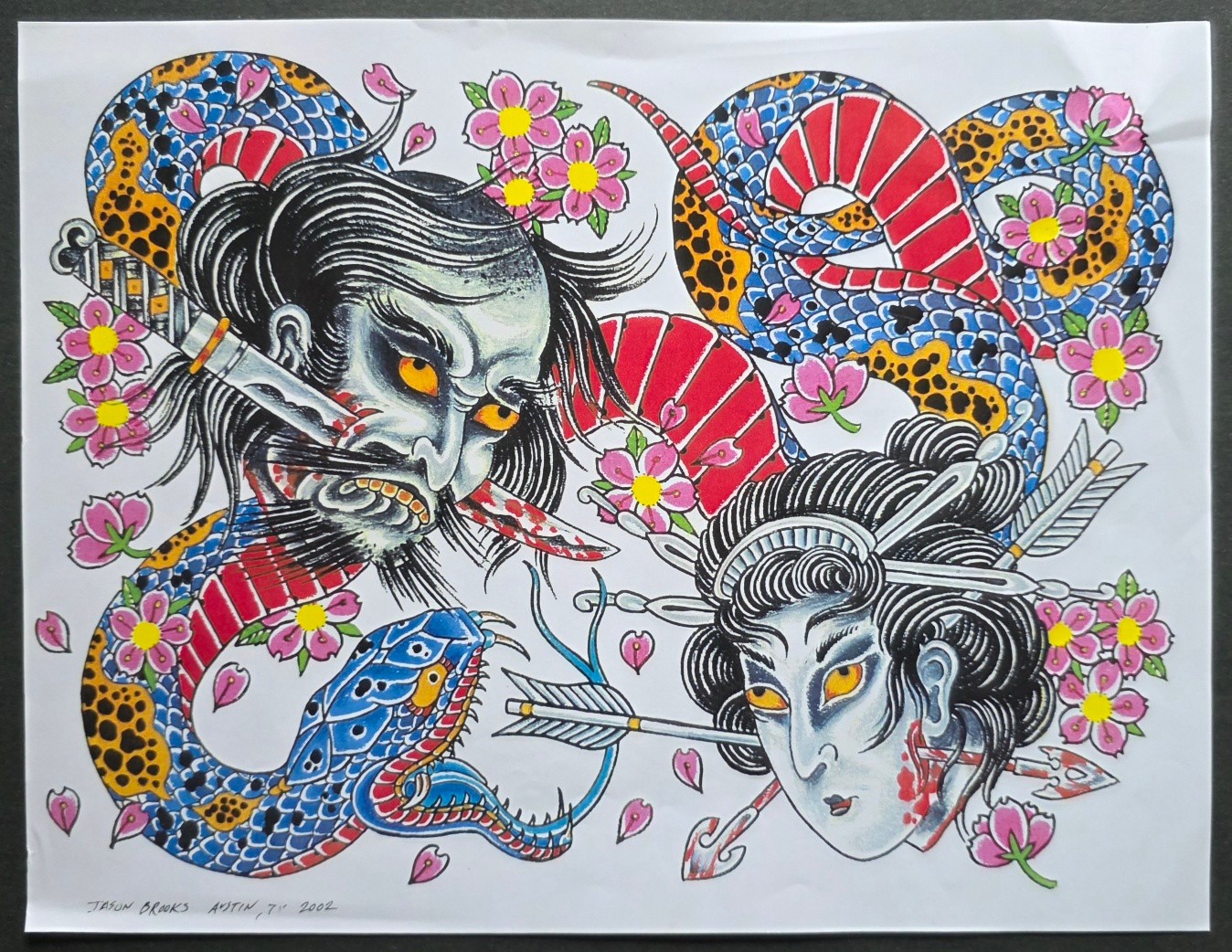 Vintage 2002 Jason Brooks, Shop Used Traditional Tattoo Flash Sheet Austin, TX 3