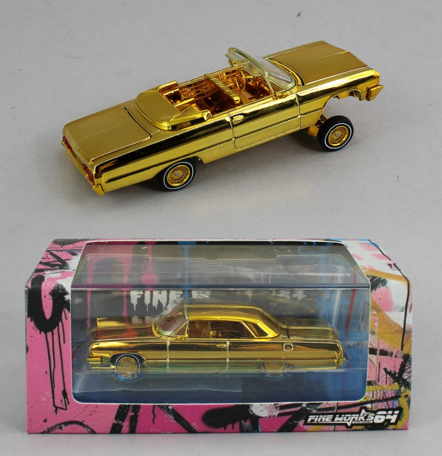 1:64 FINE WORKS 64 GOLD CHROME Chevrolet IMPALA *LOWRIDER* NIB