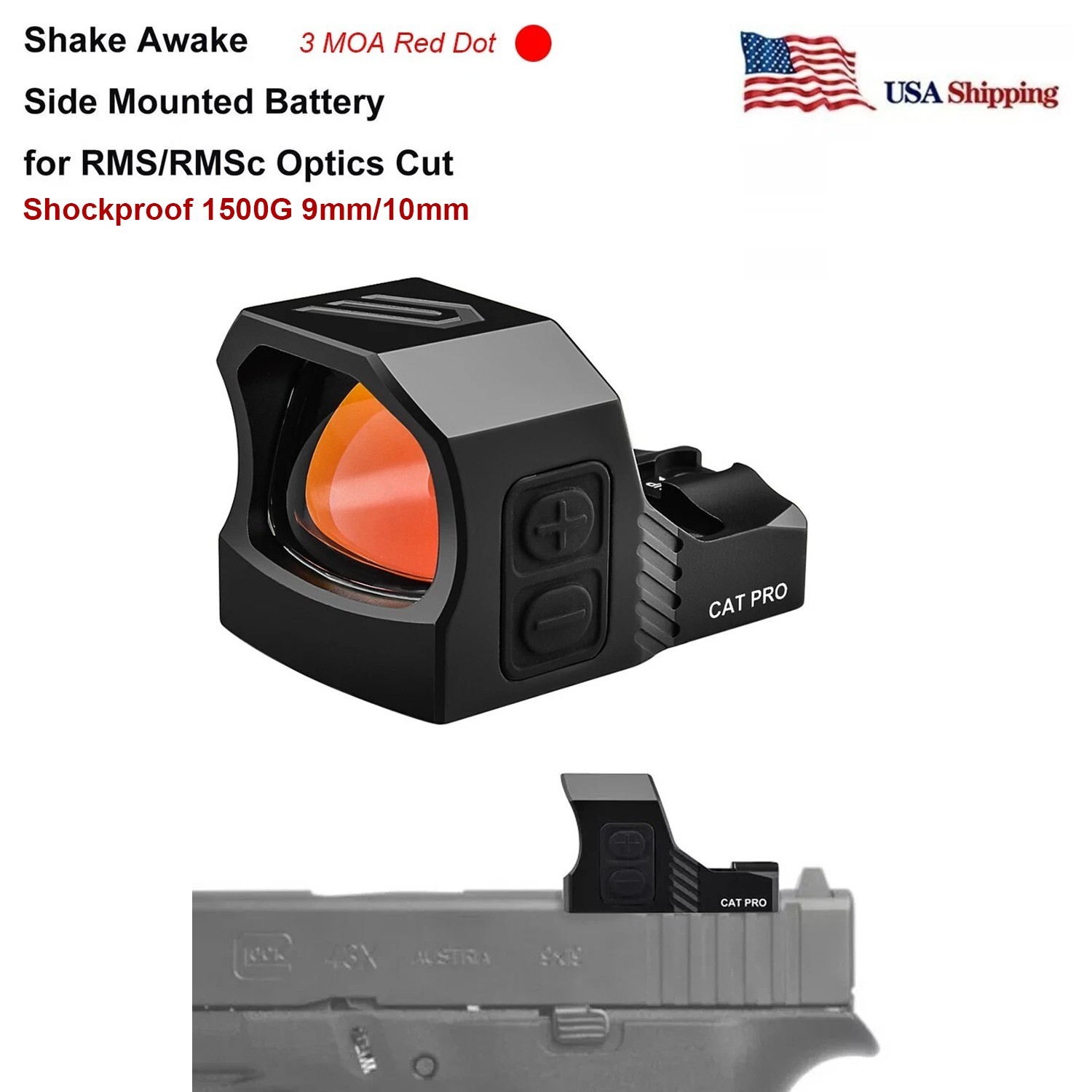 3 MOA Shake Awake Red Dot Sight Cyelee CAT PRO for RMSc Cut G43X 48 MOS P365XL