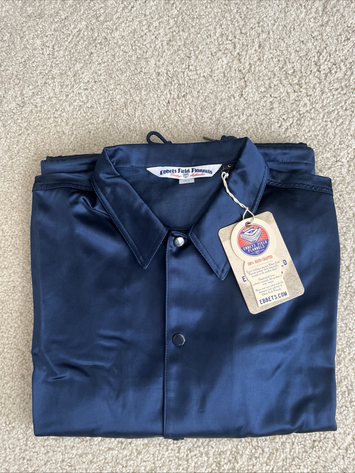 $160 Ebbets Field Flannels Blank Navy Satin Windbreaker Size Large L $160 Ebbets Field Flannels Blank Navy Satin Windbreaker Size Large L