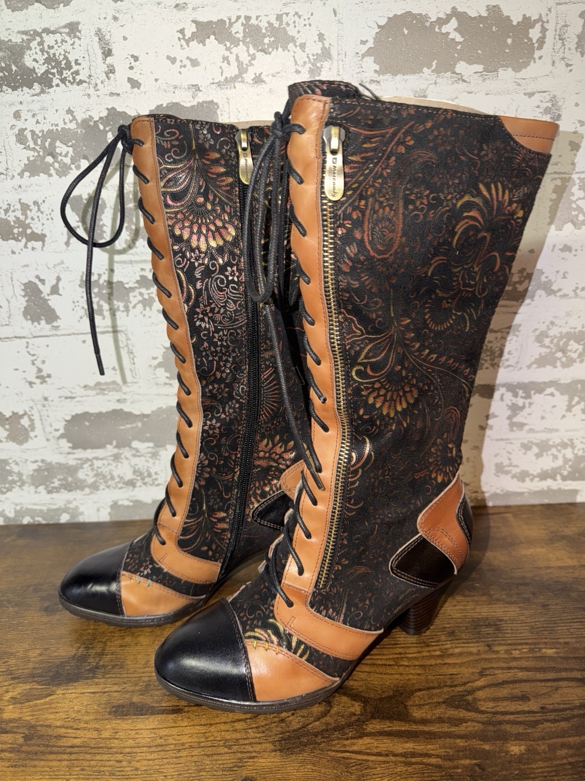 NEW Retro Handmade Vegan Leather Patchwork Boots - Beautiful Lace Up Size 37 NEW Retro Handmade Vegan Leather Patchwork Boots - Beautiful Lace Up Size 37
