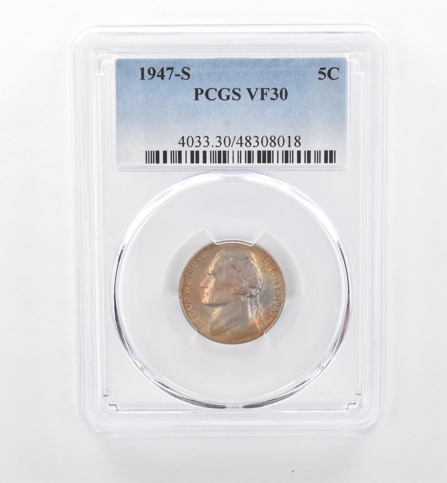 1947-S Jefferson Nickel VF30 PCGS Beautiful Tone *1818