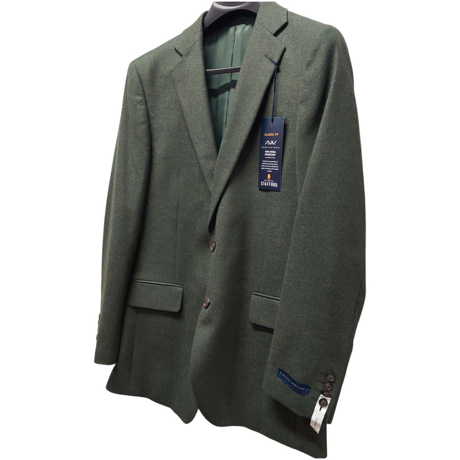 Stafford Classic Fit 100%American Wool Sportcoat Green & Navy Men sizes 40 to 52