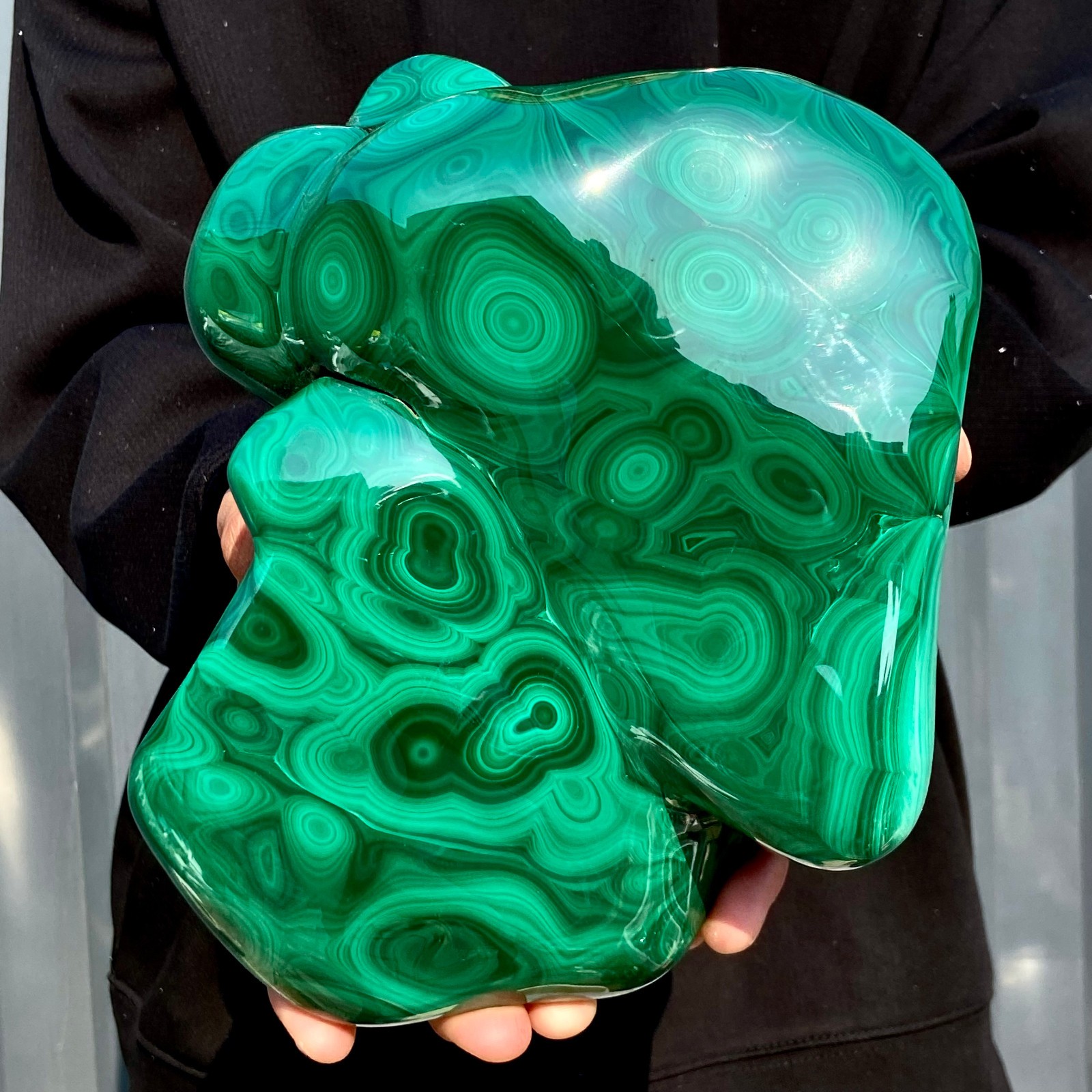 11.4LB Large Natural glossy malachite transparent cluster rough mineral sample