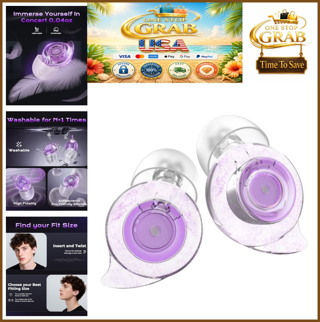 High Fidelity Ear Plugs 2 Pair Reusable Silicone 24dB Noise Reduction Concert