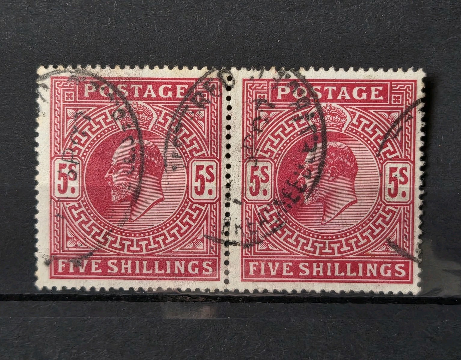 GB KING EDWARD VII SG 263 5S BRT CARMINE X PAIR FINE USED 