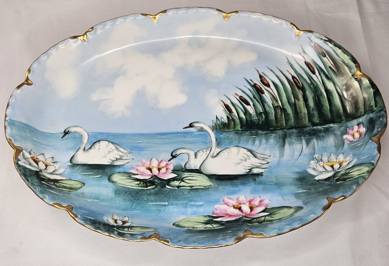 Antique Haviland Hand Painted Swan Flower 16\ Antique Haviland Hand Painted Swan Flower 16\