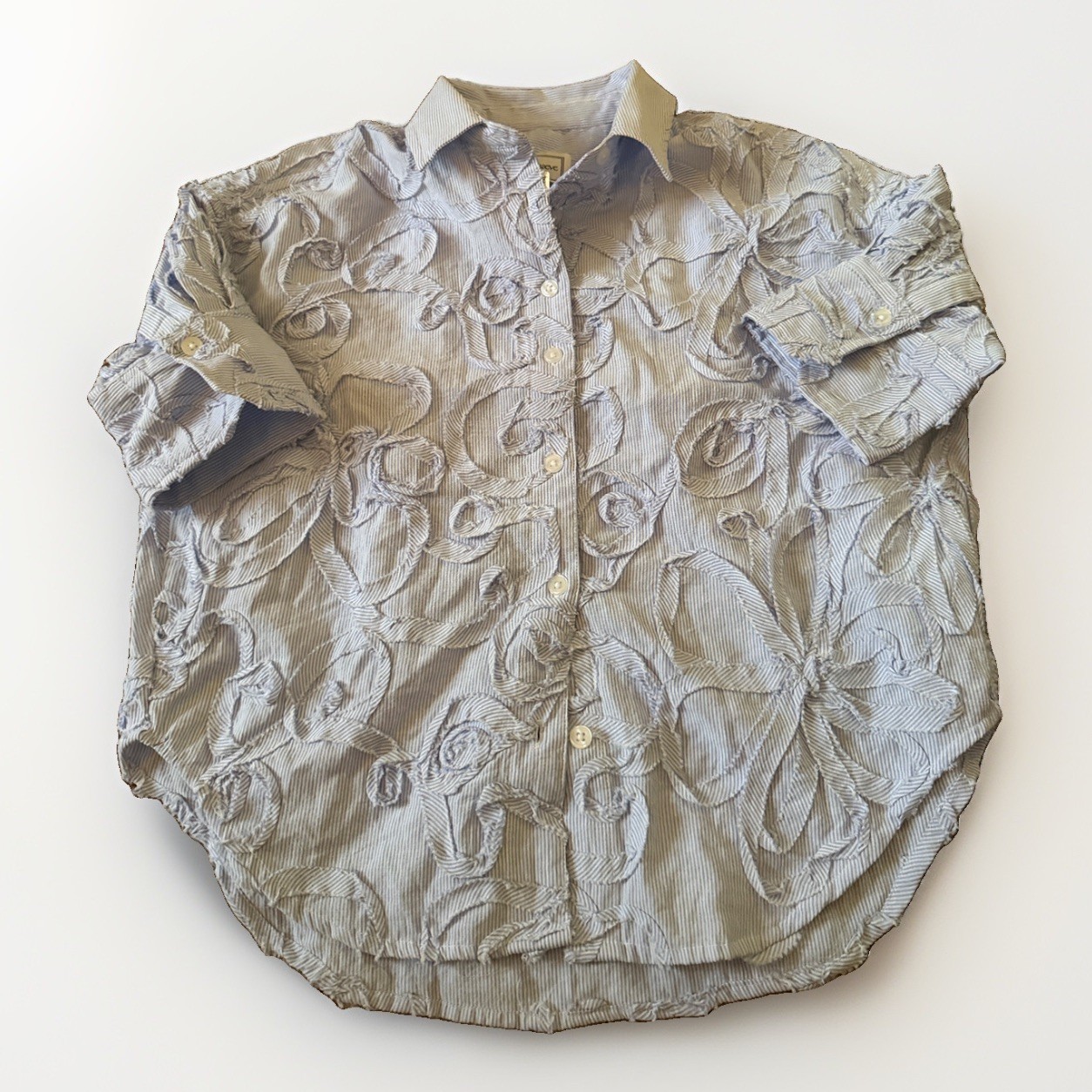 Anthropologie Maeve Mabel Boxy Oxford Shirt Blue Pinstripe Floral XXS Workwear Anthropologie Maeve Mabel Boxy Oxford Shirt Blue Pinstripe Floral XXS Workwear
