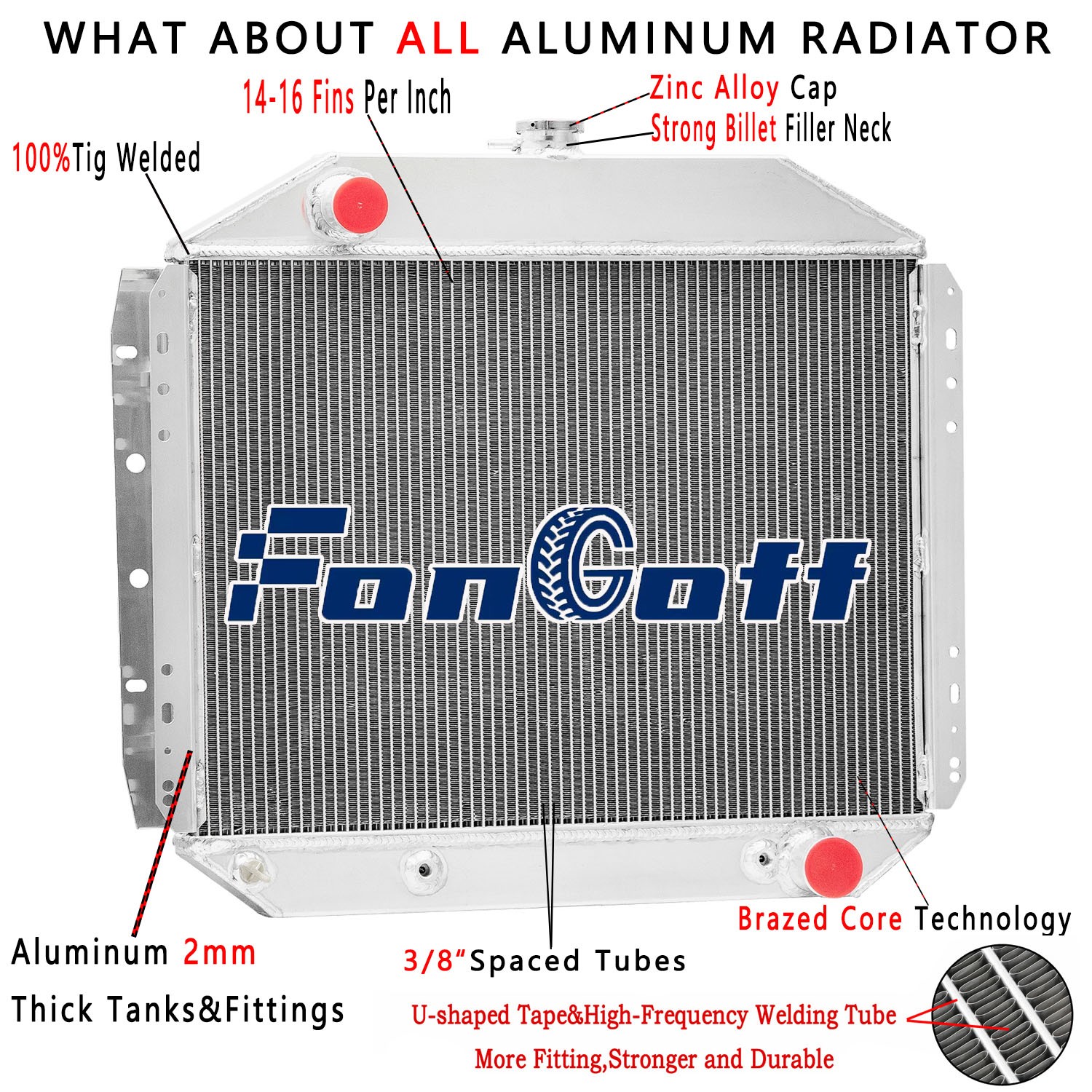 4 Row Aluminum Radiator Fits 1966-1979 Ford F100 F150 F250 F350 Chevy V8 Engines