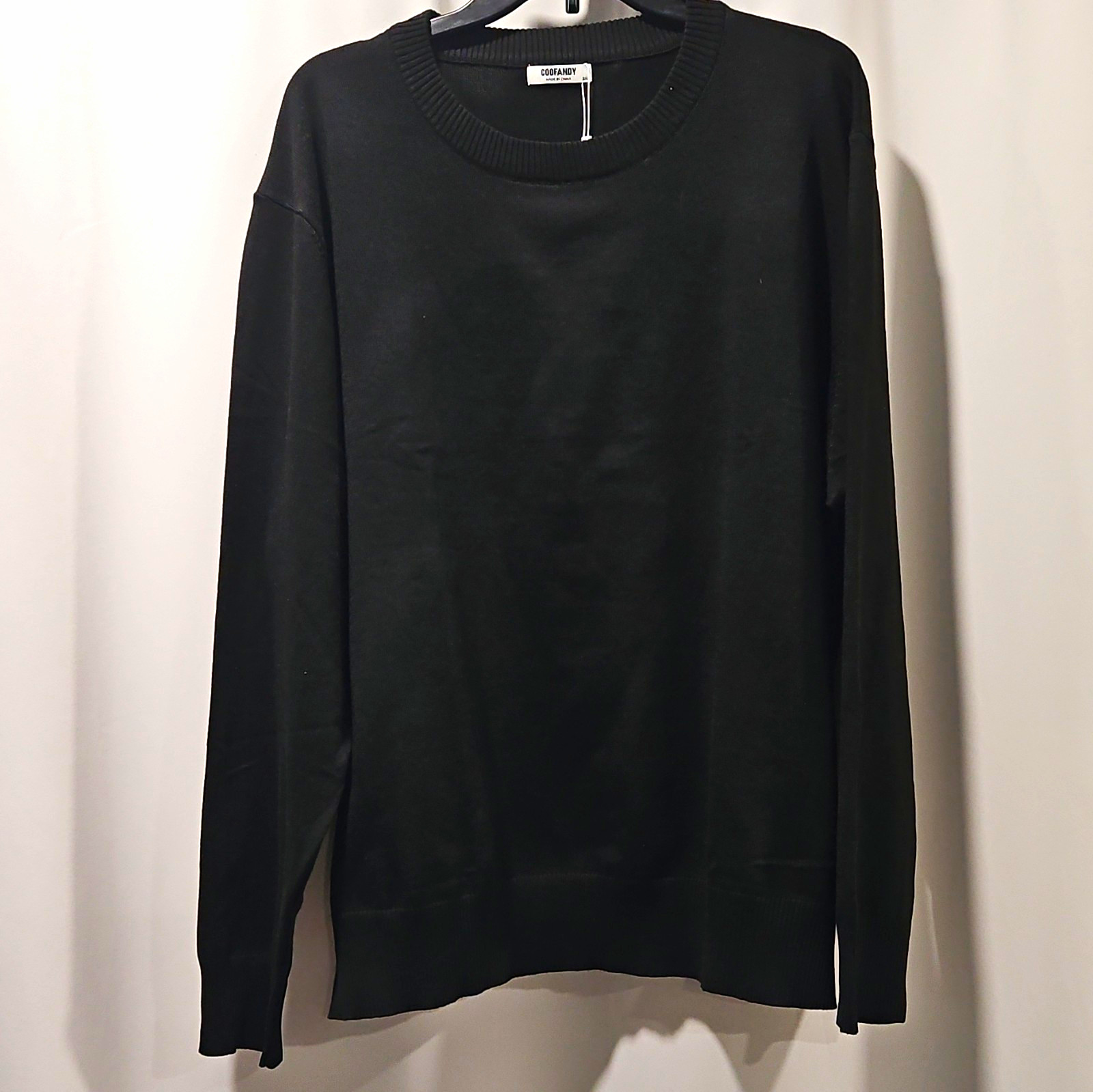 COOFANDY Black Solid Crew Neck Pullover Sweater Long Sleeve Knit 3XL