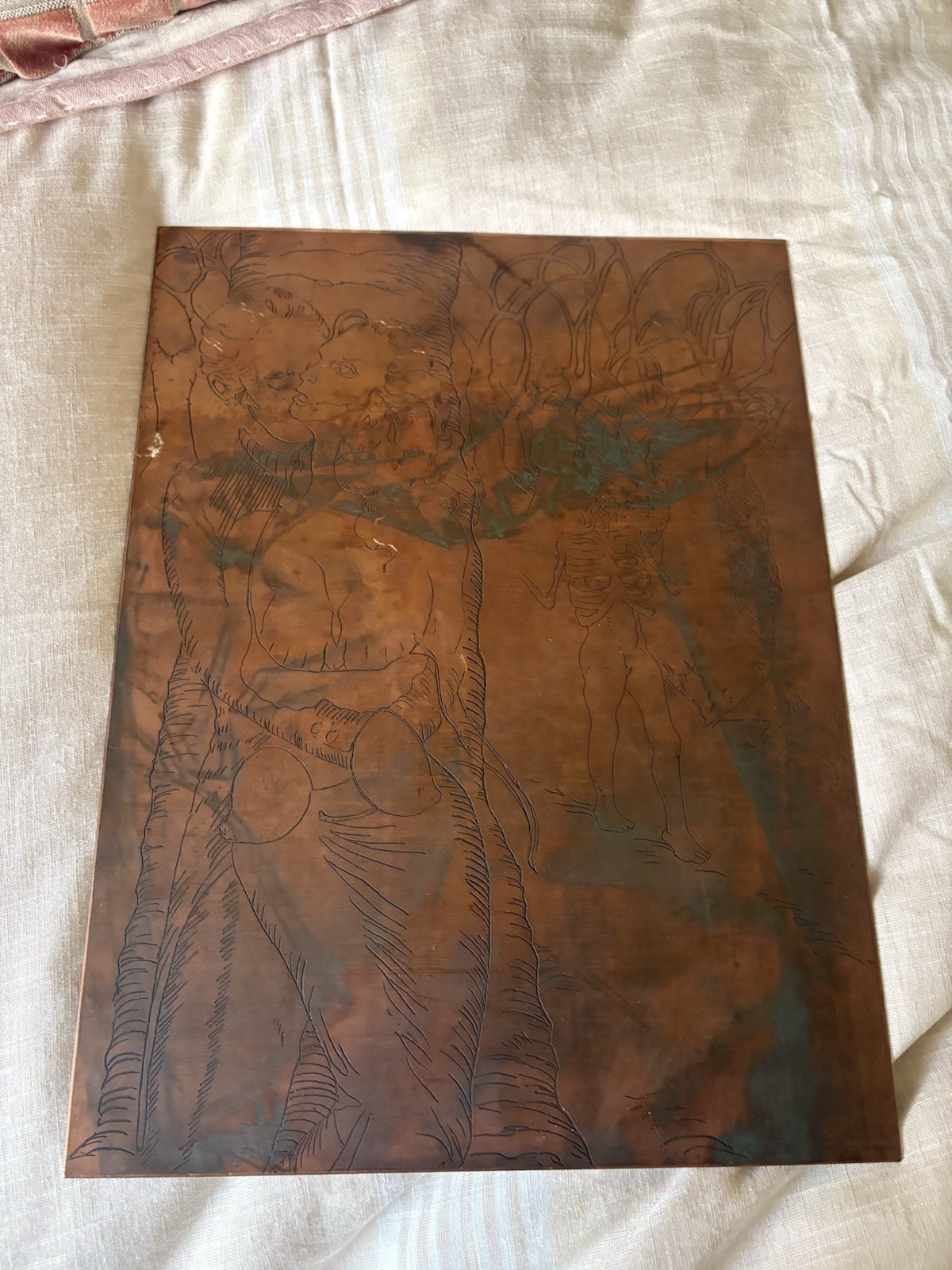 Vintage Copper Etching Printing Plate Ezekiel Cherubim Tetramorph 12x16