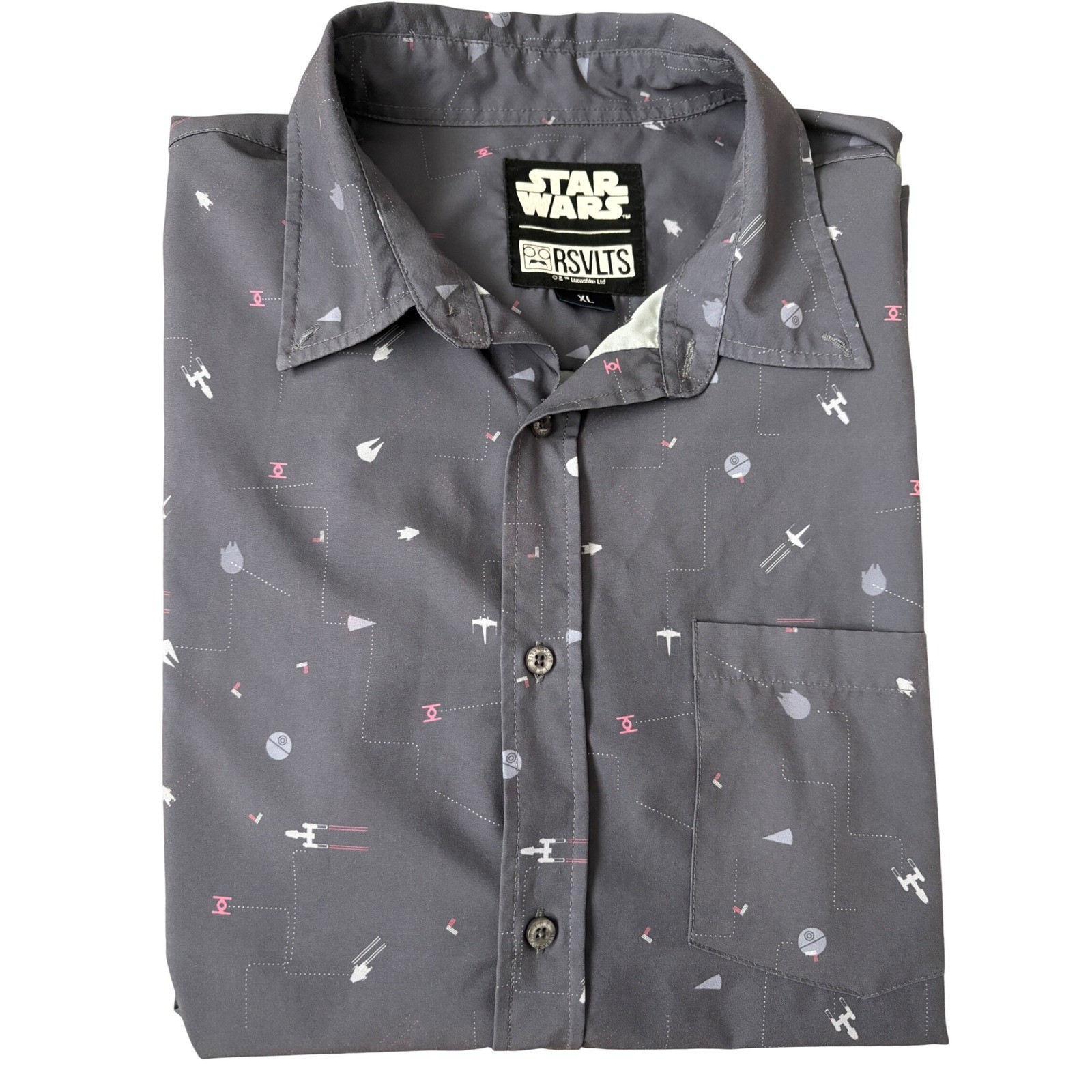 RSVLTS Star Wars Kessel Run Kunuflex Shirt Mens XL Grey Short Sleeve ButtonDown