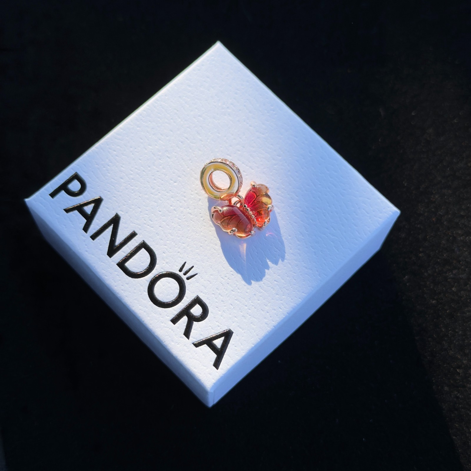 Pandora Pink and Yellow Murano Glass Butterfly Dangle 14K Rose Gold-Plated