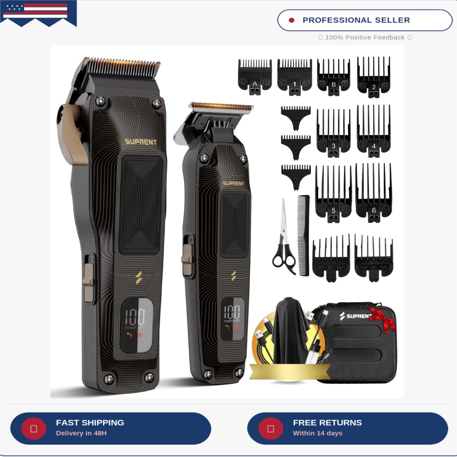 Ripple Professional Hair Clippers for Men, Cordless Barber Kit with 7500RPM High