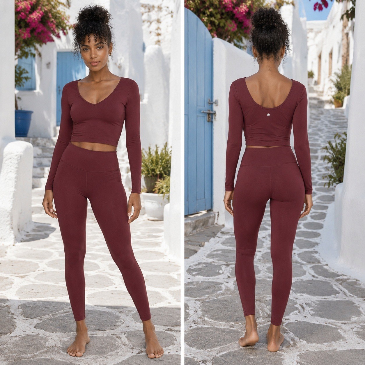Lululemon Align Long Sleeve V-Neck Crop Top Red Merlot Burgundy Nulu Yoga Shirt